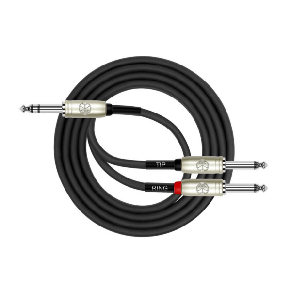 Kirlin 1/4" TRS Plug- 2 x 1/4" Mono Plug, Y-Patch Cable, Black (2m)