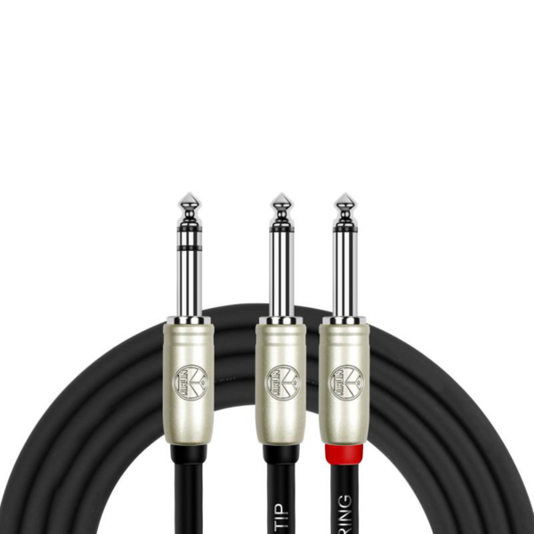Kirlin 1/4" TRS Plug- 2 x 1/4" Mono Plug, Y-Patch Cable, Black (2m)
